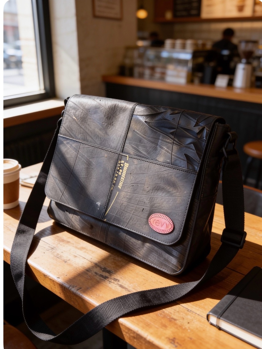 REVY RECYCLED RUBBER BAG HANDMADE ADJUSTABLE STRAP